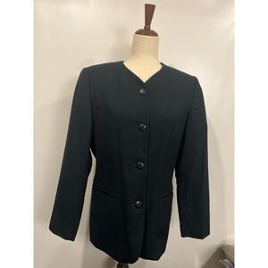 En Avance Women's Blazer 100% Wool‎ Size 8 Dark Bluish Green Color Vintage